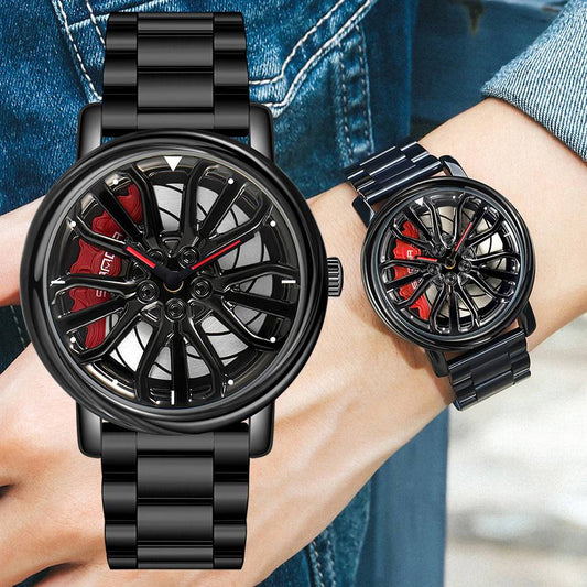 Spinning Mag Wheel Dials Watch Racing Sports Car Rim Wristwatch With Rotating Dial