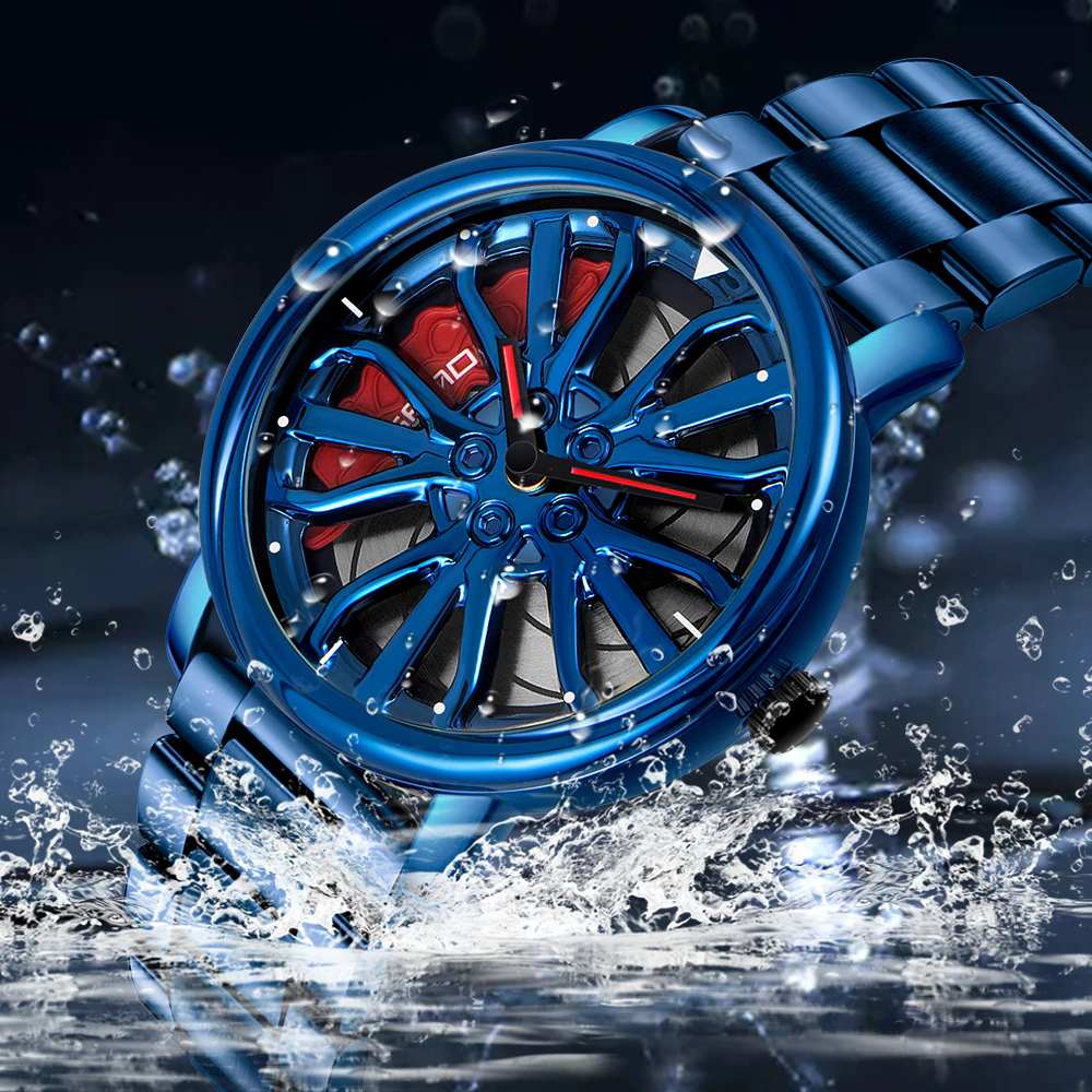 Racing Car Spinning Mag Wheel Dials Watch With Rotating Dial