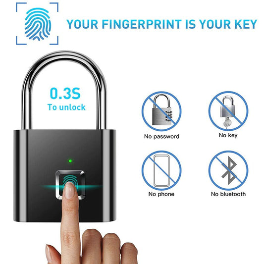 Fingerprint Padlock Keyless USB Rechargeable Lock For Home Letterbox Travel Suitcases