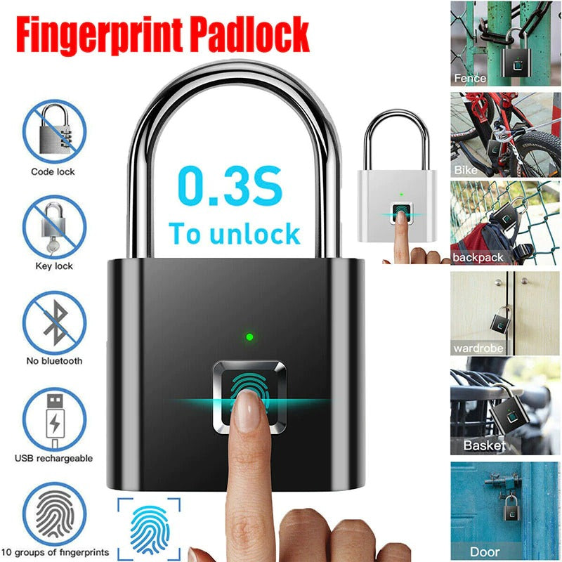 Fingerprint Padlock Biometric Home No Keys Lock USB Rechargeable