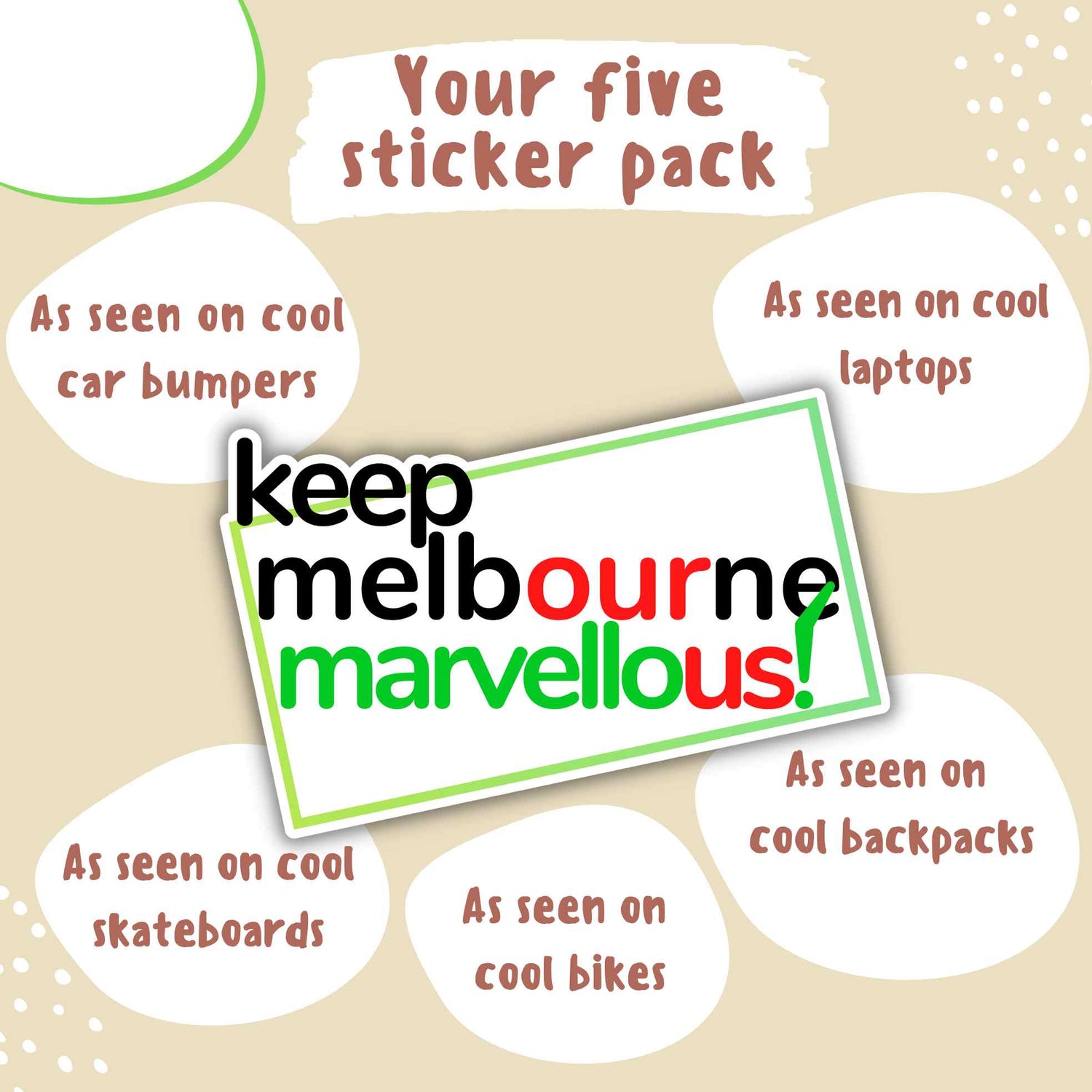 Keep Melbourne Marvellous! Hoddle Grid Stickers - Garden State White Background, 10cm x 7cm