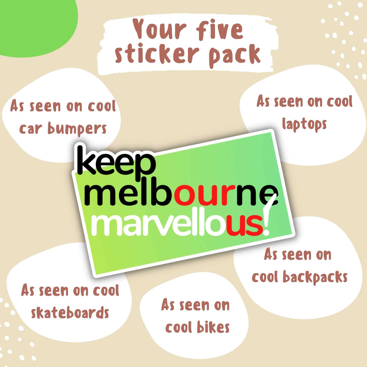 Keep Melbourne Marvellous! Hoddle Grid Laptop Bumber Stickers - Green Background 10cm x 7cm