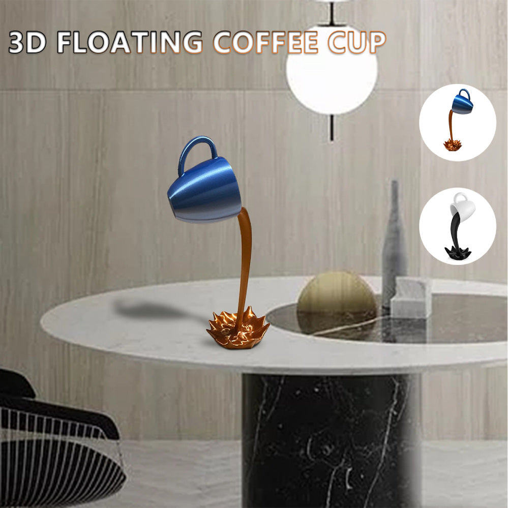 Coffee Cup 3D Floating Spilling Frozen In The Air Cafe Decor Gift