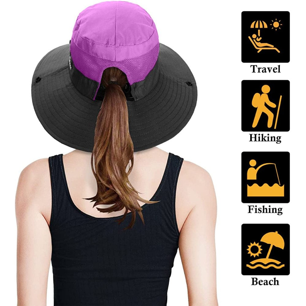 Foldable Safari Sun Slouch Hat With Ponytail Opening Summer Visor Hiking Gardening Protection