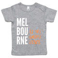 Funny Infant Baby T-shirt "Melbourne Is My Happy Place" gift for newborns and baby showers.