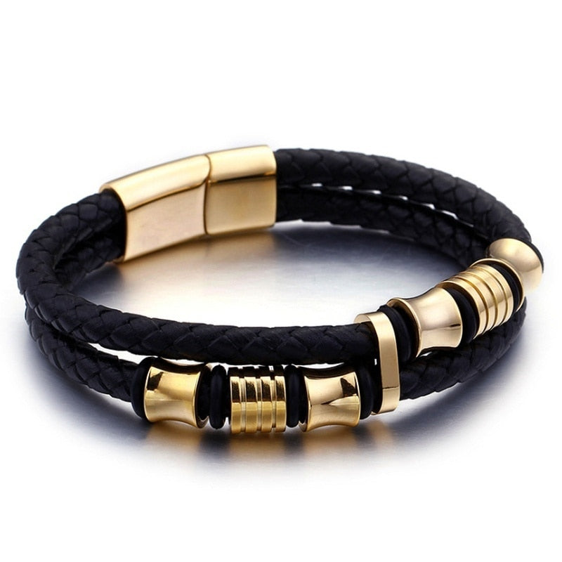Fashion Bracelet Magnetic-Clasp Double-Layer Woven Leather Jewellery