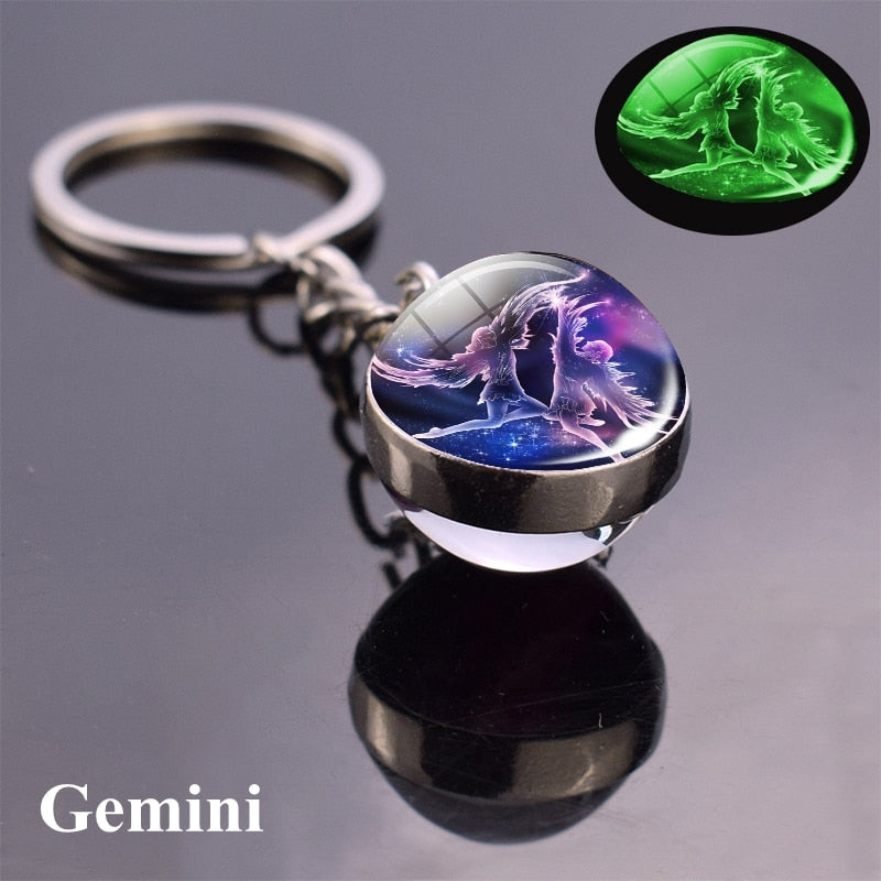 Zodiac Keychain Luminous Glass Star Sign Glow-In-The-Dark Horoscope Charm-Keep Melbourne Marvellous Official Store