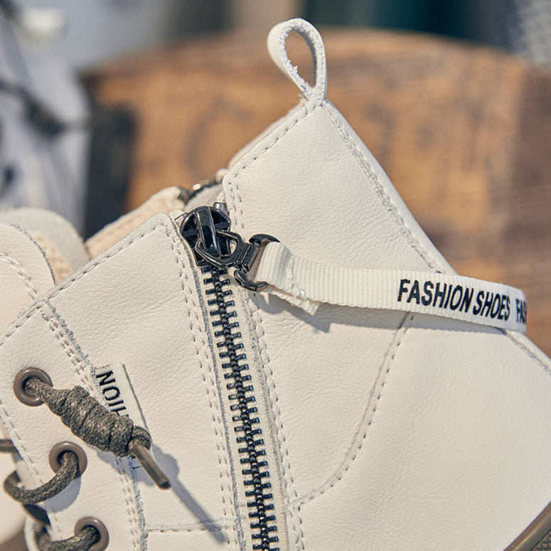 Boots Genuine Leather Fashion Ankle Chunky Thick-Sole