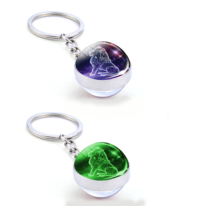 Zodiac Keychain Luminous Glass Star Sign Glow-In-The-Dark Horoscope Charm