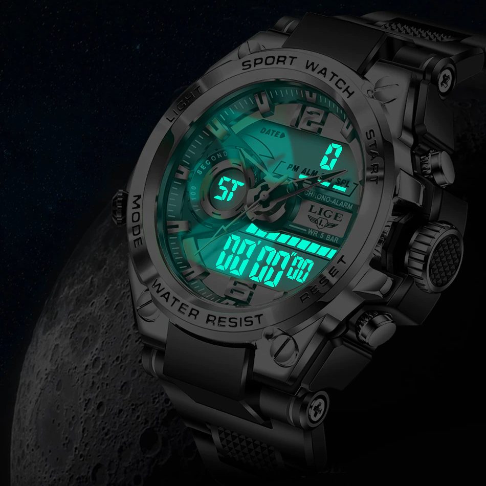 Dual Display Watch 50m Water Resistant With Stopwatch