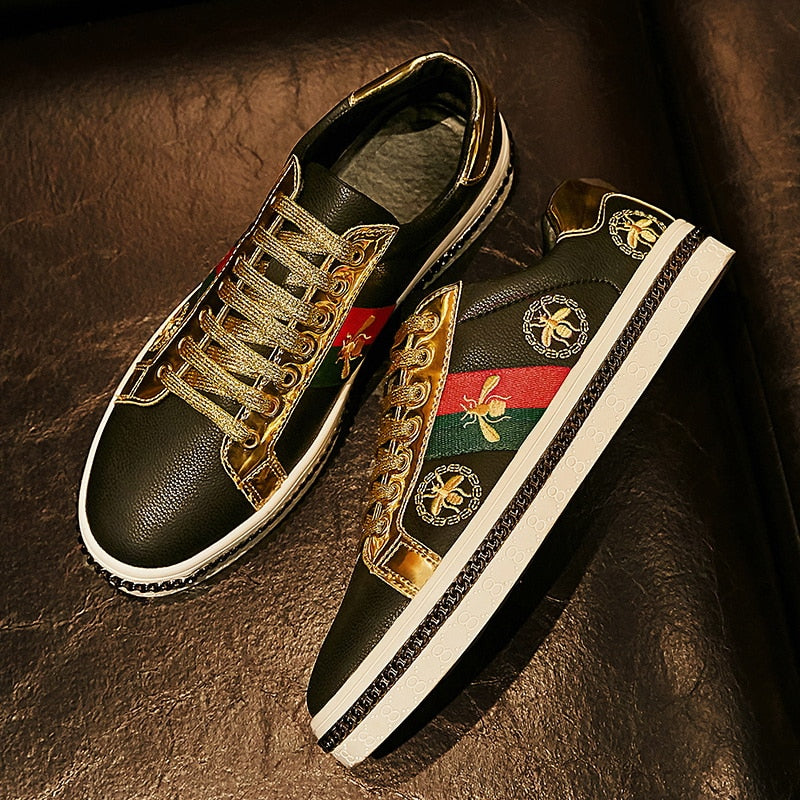 Gold Trim Trendy Fashion Leather Sneakers Casual Men's Women's Shoes-Keep Melbourne Marvellous Official Store