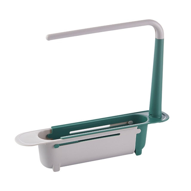 Adjustable Length Kitchen Sink Dishes Rack Sponge Holder Caddy