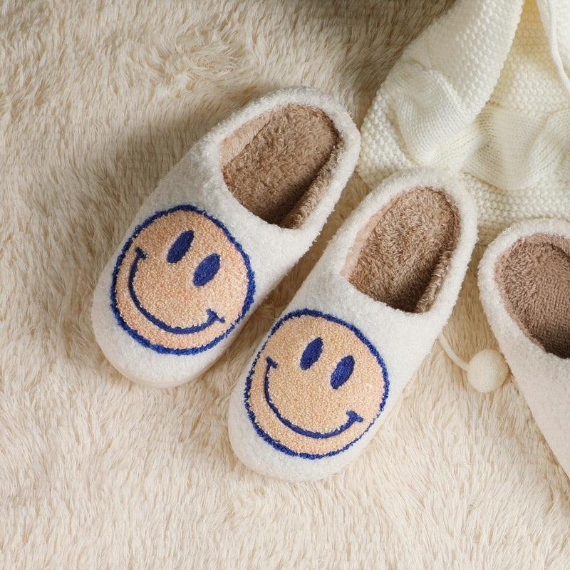 Smiley Face Soft Slippers Happy Fluffy Fur Comfortable Smiling House Shoes