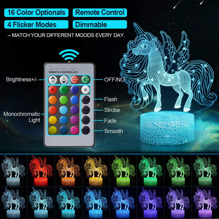 Kids Unicorn Night Light Bedroom Lamp 16 Colours & Remote