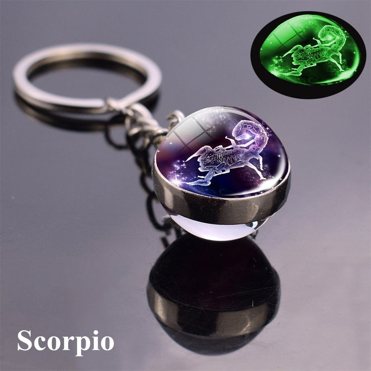 Zodiac Keychain Luminous Glass Star Sign Glow-In-The-Dark Astrology