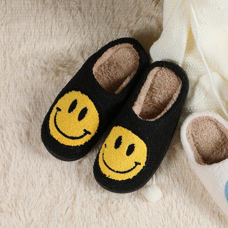 Smiley Face Soft Slippers Happy Fluffy Fur Comfortable Smiling House Shoes