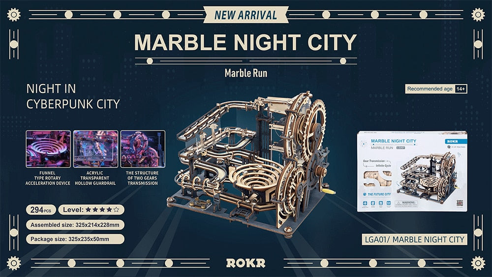 Night City 3D Wooden Puzzle Marble Maze Run DIY Assembly Educational Toy Kit For Ages 14+