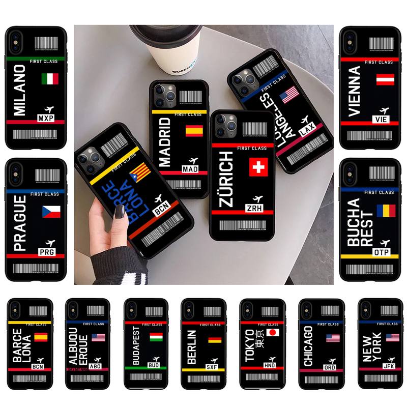 Intrnational City iPhone Case Travel Boarding Pass Airplane - Los Angeles Madrid New York Tokyo Zurich Chicago