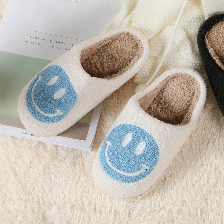 Smiley Face Soft Slippers Happy Fluffy Fur Comfortable Smiling House Shoes