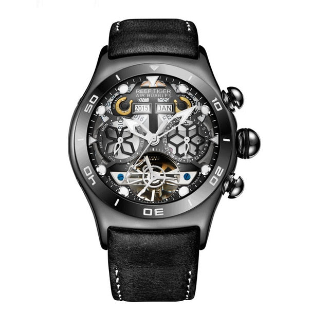 Luxury Skeleton Steel Watch With Sapphire Crystal Dome Face
