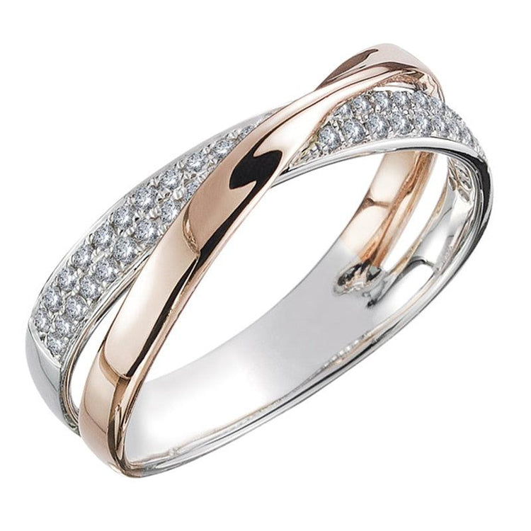 Dazzling X-Cross-Shape Ring Two-Tone CZ Stone Jewelry