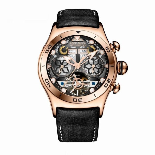 Luxury Skeleton Steel Watch With Sapphire Crystal Dome Face
