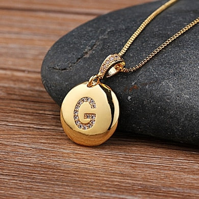 Gold Letter Alphabet Name Initials A to Z Necklace Charm Round Pendant Jewelry