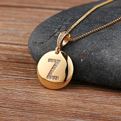 Gold Letter Alphabet Name Initials A to Z Necklace Charm Round Pendant Jewelry