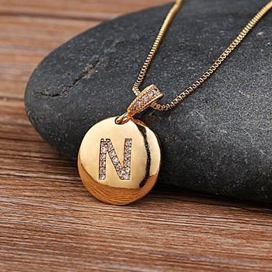 Gold Letter Alphabet Name Initials A to Z Necklace Charm Round Pendant Jewelry