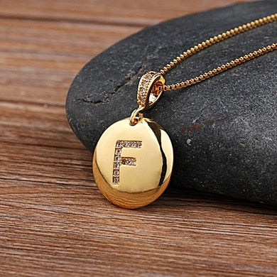 Gold Letter Alphabet Name Initials A to Z Necklace Charm Round Pendant Jewelry