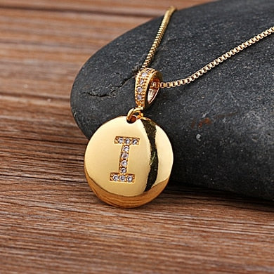 Gold Letter Alphabet Name Initials A to Z Necklace Charm Round Pendant Jewelry