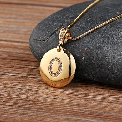 Gold Letter Alphabet Name Initials A to Z Necklace Charm Round Pendant Jewelry