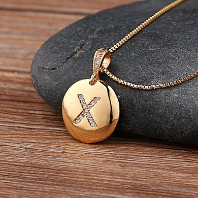 Gold Letter Alphabet Name Initials A to Z Necklace Charm Round Pendant Jewelry