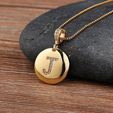 Gold Letter Alphabet Name Initials A to Z Necklace Charm Round Pendant Jewelry