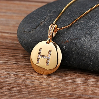 Gold Letter Alphabet Name Initials A to Z Necklace Charm Round Pendant Jewelry