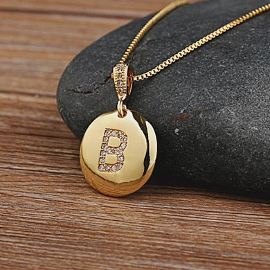 Gold Letter Alphabet Name Initials A to Z Necklace Charm Round Pendant Jewelry