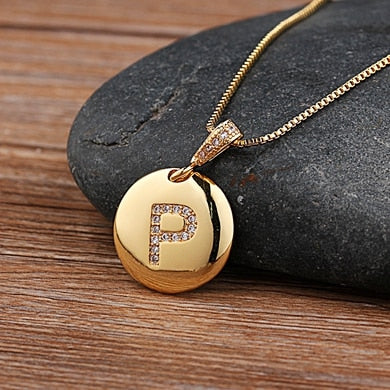 Gold Letter Alphabet Name Initials A to Z Necklace Charm Round Pendant Jewelry