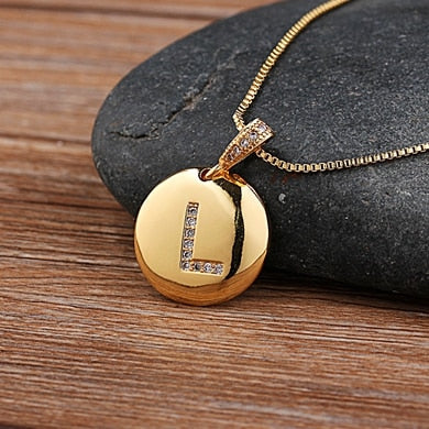 Gold Letter Alphabet Name Initials A to Z Necklace Charm Round Pendant Jewelry