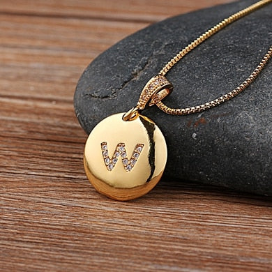 Gold Letter Alphabet Name Initials A to Z Necklace Charm Round Pendant Jewelry