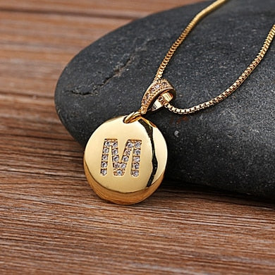 Gold Letter Alphabet Name Initials A to Z Necklace Charm Round Pendant Jewelry