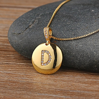 Gold Letter Alphabet Name Initials A to Z Necklace Charm Round Pendant Jewelry