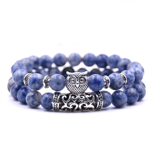 Wise Owl Natural Stone Beaded Bracelet Friendship Jewelry