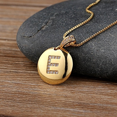 Gold Letter Alphabet Name Initials A to Z Necklace Charm Round Pendant Jewelry