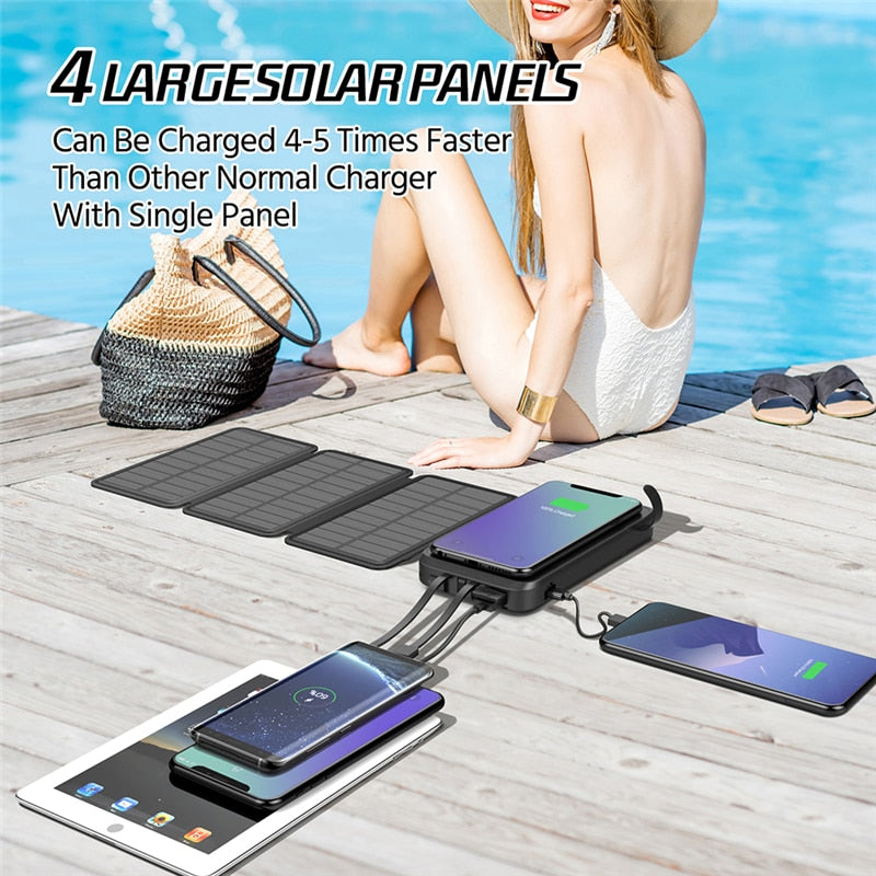Solar Power Battery Bank Outdoors Phone Fast Charger 43800mAh Off Grid Charging