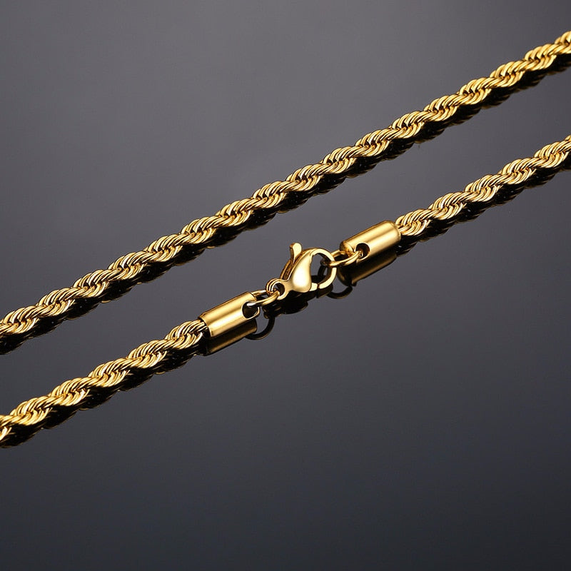 Long Chain Necklace Stainless Steel Gold or Silver Colour 2 to 5mm