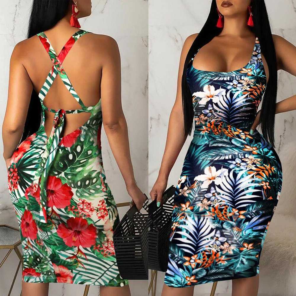 Summer Boho Hawaiian Tropical Dress Beach Party Colorful Sling Women's Sleeveless Frock
