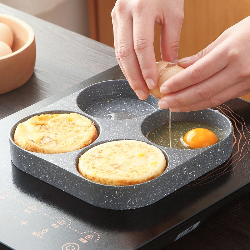 Quad Frying Pan Four-Hole Eggs and Pancakes Kitchen Cooking Skillet