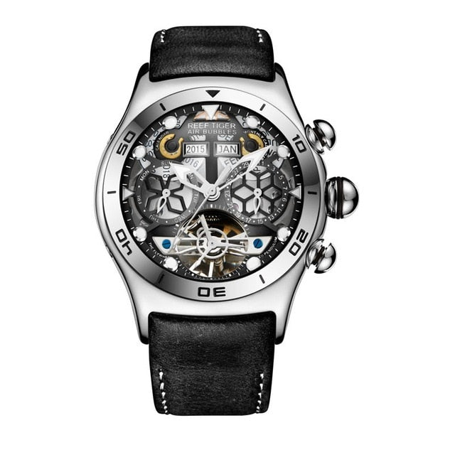 Luxury Skeleton Steel Watch With Sapphire Crystal Dome Face