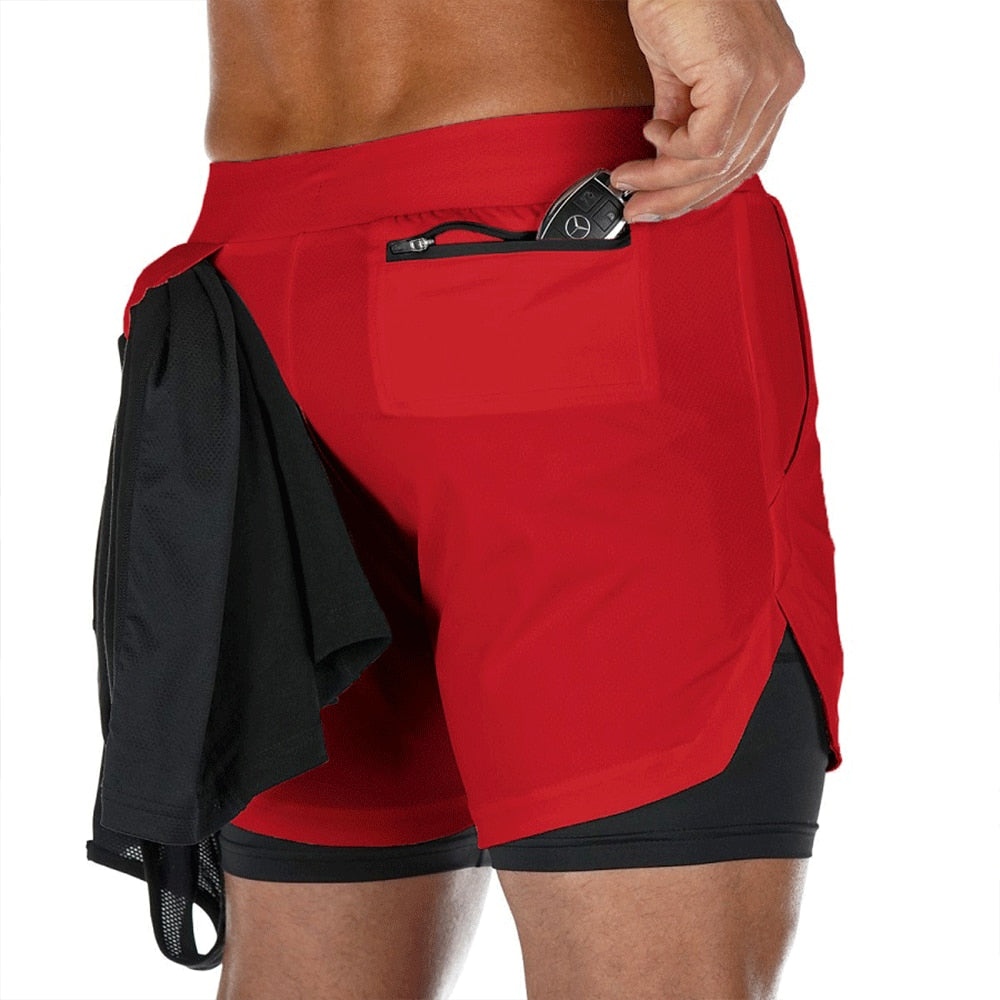 Workout Sports Shorts 2-in-1 Gym Fitness Phone Pocket Towel Hoop
