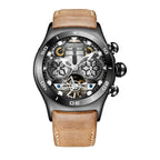 Luxury Skeleton Steel Watch With Sapphire Crystal Dome Face